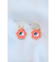 Neon Turuncu Mineli Ying Yang Çiçek Küpe