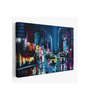 New York Gece Manzarası Yağlıboya Dekoratif Duvar Tablosu-3533