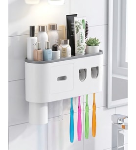 Banyo Organizer Diş Fırçası Tutucu Çift Dispenserli Raflı Çekmeceli