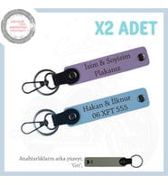 Araç Sahiplerine Özel Hediye İsim ve Plaka Yazılı Deri Anahtarlık Set x2'li, Mor Menekşe-Gök Mavi-Gr