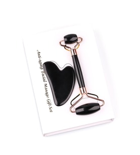Obsidyen Doğal Taş 2'li Özel Kutulu Set Face Roller + Gua Sha Masaj Taşı