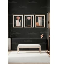 Modern Rose Gold Soyut Geometrik Sanat 3’lü Ahşap Çerçeveli Tablo Seti