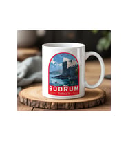 Bodrum Tasarımlı Beyaz Seramik Baskılı Kupa Bardak 330ml