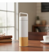 600 ml Bambu Tabanlı Kulplu Çelik Termos Mug - 5 Renk Seçenekli Sıcak/Soğuk Tutucu Seyahat Bardağı (BEYAZ)
