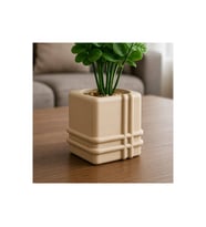 Alvera Square Planter – 3D Baskı Izgara Desenli Küp Saksı-Bej