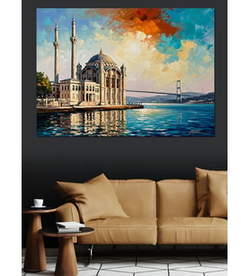Ortaköy Camii Ve İstanbul Manzarası Dekoratif Kanvas - Mdf Ahşap Tablo