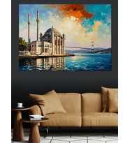 Ortaköy Camii Ve İstanbul Manzarası Dekoratif Kanvas - Mdf Ahşap Tablo