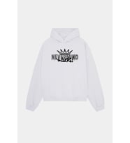 Unisex Beyaz Kapüşonlu Sweatshirt - Luck Baskılı Oversize Hoodie