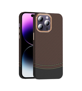 Apple iPhone 14 Pro Max Uyumlu Kılıf M-safe Şarj Özellikli Karbon Fiber Görünümlü Zore Gros Kapak (Siyah-Pembe)