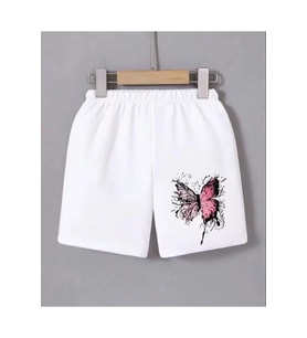 Beli Lastikli Baskılı Mini Şort - Beyaz