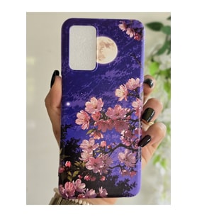 OPPO A16 / OPPO A55 Uyumlu Sanatsal Manzaralı Pembe Çiçekler Desenli Şeffaf Telefon Kılıfı