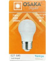 (1 Adet) Osaka 7W (50W) Beyaz Işık (6500K) E27 Duylu (Kalın Duy) Led Mini Ampul