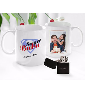 BK Gift Kişiye Özel Babalar Günü Hediyesi Fotoğraflı Kupa Bardak ve Benzinli Çakmak Seti-74 (Model 1)