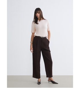 LCW Vision Kahverengi Beli Kemerli Loose Fit Kadın Pileli Pantolon