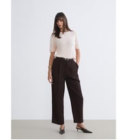 LCW Vision Kahverengi Beli Kemerli Loose Fit Kadın Pileli Pantolon