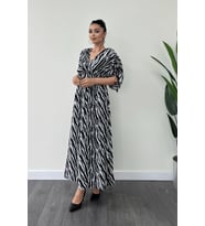 Viskon Kumaş Beli Lastikli Midi Elbise  - SİYAH