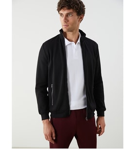 LCWAIKIKI Classic Siyah Dik Yaka Uzun Kollu Erkek Fermuarlı Sweatshirt