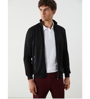 LCWAIKIKI Classic Siyah Dik Yaka Uzun Kollu Erkek Fermuarlı Sweatshirt