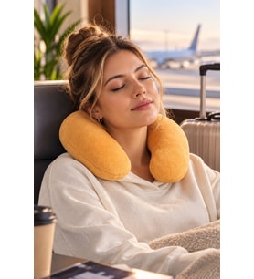 U Yastık Şeklinde Peluş Boyun Desteği – Konforlu Uyku Deneyimi (Kahverengi)