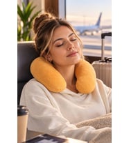 U Yastık Şeklinde Peluş Boyun Desteği – Konforlu Uyku Deneyimi (Kahverengi)