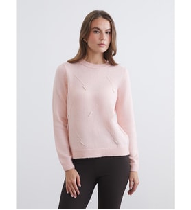 LCW Comfort Pembe Bisiklet Yaka İnci İşlemeli Kadın Triko Kazak