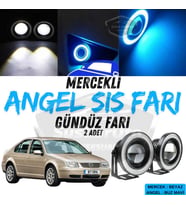 Vw Bora 1998-2006 Uyumlu Mercekli Angel Sis Farı Metal 76 mm Buz Mavi Halkalı Gündüz Farı 2 Adet