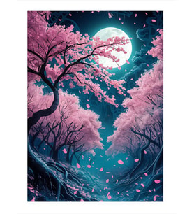 Pembe Ağaç Ve Dolunay Art Mdf Poster