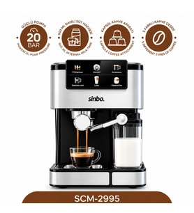 SİYAH - KROM ESPRESSO KAHVE MAKİNESİ 6 FARKLI KAHVE 1.5LT SU HAZNE - 500ML SÜT HAZNE 1350W SCM-2995