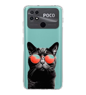 PrintiFy Xiaomi Poco C40 ile Uyumlu 1mm Slim Fit Kedi 3 050d Baskılı Şeffaf  Kılıf