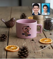 Kişiye Özel Karikatürlü Sarı Lacivert Taraftar Baba Oğul Lüks Pastel Fincan Babalar Günü Hediyesi
