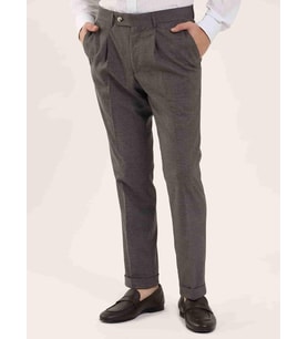 Dufy Kahverengi Erkek Slim Fit Melanj Desenli Klasik Pantolon - 97655