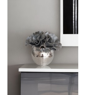 Işıltı Home Desing Aynalı yuvarlak orta  boy cam vazo gri