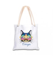 Kişiye Özel Kedi Baskılı Bez Kol Çantası 40x40 cm HK2357 (Beyaz)