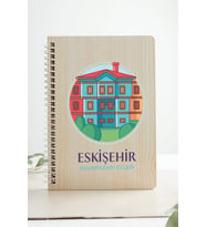 Eskişehir Odunpazarı Evleri Şehir Tasarım Ahşap Kapaklı Defter Özel Kraft Kağıt (Akçaağaç Rengi )