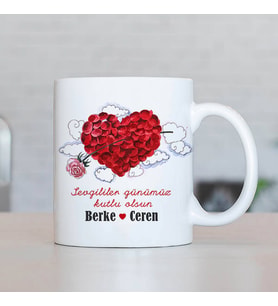 Kişiye Özel Romantik Tasarımlı Kişiye Özel Bardak
