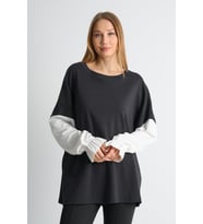 ALEXANDERGARDI Fırfırlı Kol Detaylı Garnili Renk Bloklu Kadın Sweatshirt (Siyah)