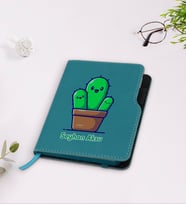 BK Gift Kişiye Özel Kaktüs Tasarımlı Turkuaz Termo Deri Defter-3