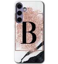 Galaxy S24 Plus Kılıf HD Desen Baskılı Kılıf - Pembe Mermer Desenli B Harfi