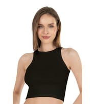 Kadın Pamuklu Crop Fitilli Örme Atlet  Siyah 26814