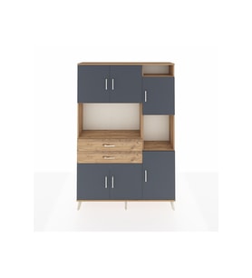 Arges Dolap 9 Raflı 2 Çekmeceli 6 Kapaklı 132x30x195 Çam-Antrasit/Çam