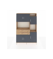 Arges Dolap 9 Raflı 2 Çekmeceli 6 Kapaklı 132x30x195 Çam-Antrasit/Çam