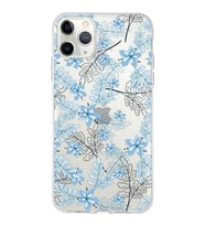 Apple iPhone 11 Pro Uyumlu Kapak Floral Mavi  Tasarımlı Şeffaf Silikon Kılıf