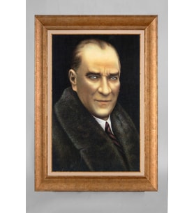 Altın Varaklı Paspartulu Çerçeveli Atatürk Tablo sd597