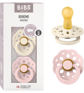 Emzikler - Boheme Koleksiyonu BPA İçermeyen Yuvarlak Emzik Nautral Kauçuk Lateks Danimarka'da Üretilmiştir 2'li Set Fildişi/Çiçek Renkli Premium Emzikler Boyut 6-18 Ay