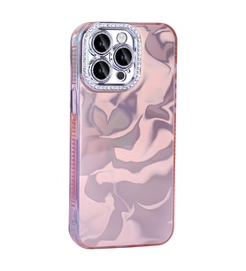 iPhone 15 Pro Kılıf Airbagli Parlak Taş Detay Tasarımlı Esila Kılıf (Pembe)