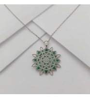 Gümüş Yeşil Zirkon Taşlı Yaşam Çiçeği Kolye 925 Ayar