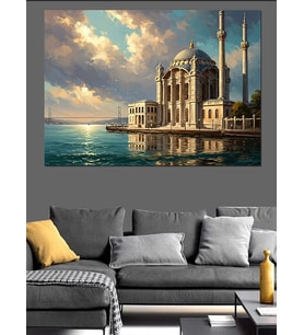 Tarihi Camii Ve İstanbul Manzarası Dekoratif Kanvas - Mdf Ahşap Tablo