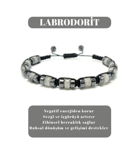 Sertifikalı Labrodorit Disk Model Doğal Taş Makrome Bileklik Ayarlanabilir Ölçü