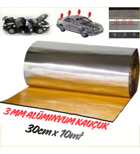 Araç Oto Ses Isı Yalıtım Bandı 3mm x 30cmx10metre Alüminyum Folyolu Kauçuk Bant Izolasyon Malzemesi