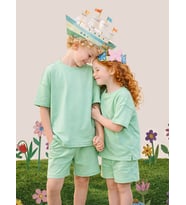 Mint Oversize T-shirt Şort Takım Çocuk Unisex %100 Pamuk (Yeşil)
